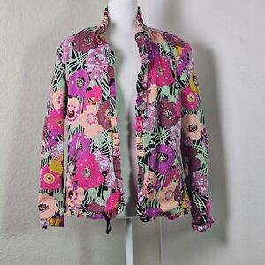 Vtg Redd Jeans Jacket Sz 8 Sequin Beaded Multi Color  Floral Ruffle Trim,Y2k,Art